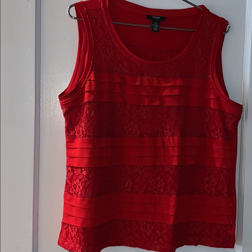 Alfani,petite, beautiful red ruby blouse with lace